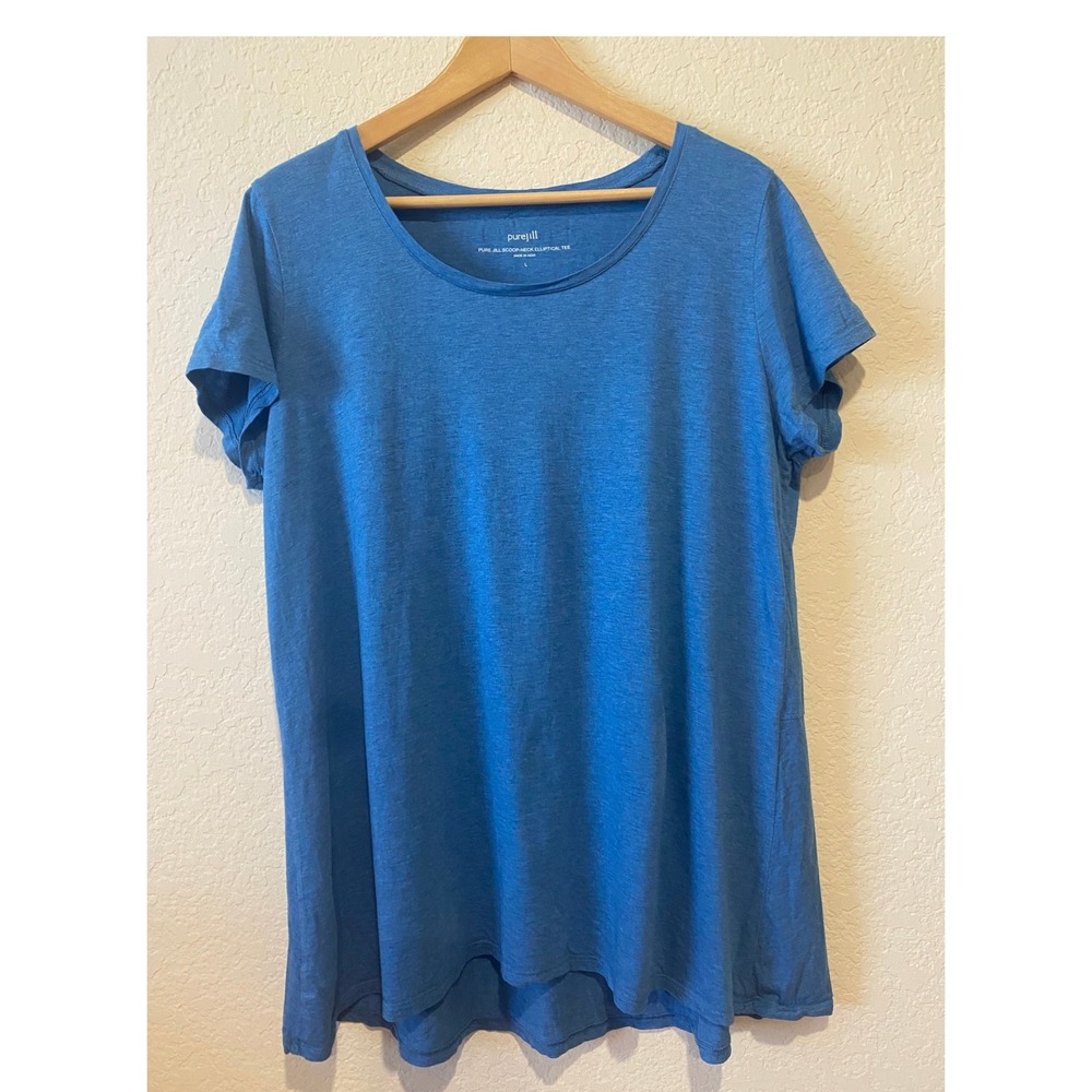 Pure Jill Scoop Neck Elliptical Tee Size L Blue 100% Pima Cotton Closet Staple